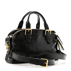 Crinkled Calfskin Small Grand Tour Bowling Bag Black