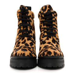 Cavallino Calf Hair Leopard Lace Up Boots 37.5 Miele