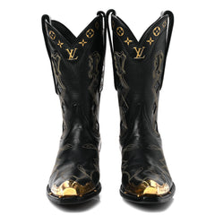 Calfskin LV Texan Mens Rider Boots 7.5 Black Gold