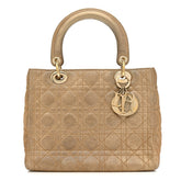 Metallic Nylon Cannage Medium Lady Dior Gold