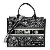 Calfskin Canvas Medium Plan De Paris Book Tote With Strap Black White