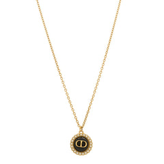 Metal Pearl CD Necklace Gold Black