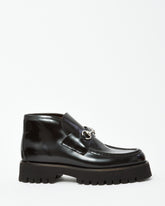 Gucci Black Leather SHW Horsebit Lug Sole Ankle Booties - 41.5
