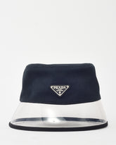 Prada Black Nylon and PVC Logo Bucket Hat - S