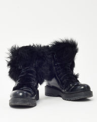 Prada Black Leather & Fur Combat Boots - 36