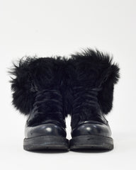 Prada Black Leather & Fur Combat Boots - 36