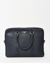 Prada Navy Toro Leather Logo 2Way Convertible Briefcase