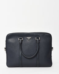 Prada Navy Toro Leather Logo 2Way Convertible Briefcase