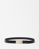 Prada Vintage Black Leather Silver Logo Buckle Slider Belt - 80
