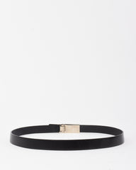 Prada Vintage Black Leather Silver Logo Buckle Slider Belt - 80