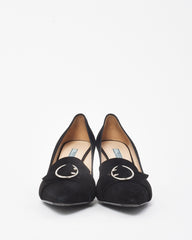 Prada Vintage Black Suede Buckle Pointed Toe Pumps - 38.5