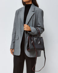 Prada Black and Red Trim Glace Calf Leather & Scamosciato Twin Pocket Tote with Strap