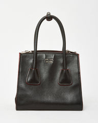 Prada Black and Red Trim Glace Calf Leather & Scamosciato Twin Pocket Tote with Strap