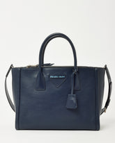 Prada Navy Grace Lux Leather 2Way Concept Tote with Strap 1BA183