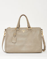 Prada Grey Vitello Daino Leather Zip 2Way Tote Bag with Strap