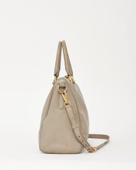 Prada Grey Vitello Daino Leather Zip 2Way Tote Bag with Strap