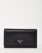 Prada Black Saffiano Leather Logo Flap Wallet