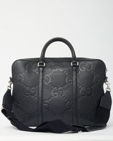 Gucci Black Jumbo GG Monogram Embossed Leather Briefcase with Strap