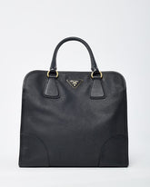 Prada Black Saffiano Leather Pomice 2Way Shopping Tote with Strap