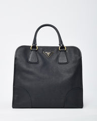 Prada Black Saffiano Leather Pomice 2Way Shopping Tote with Strap