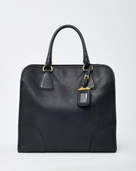 Prada Black Saffiano Leather Pomice 2Way Shopping Tote with Strap