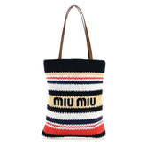 Raffia Crochet Stripe Vertical Tote Bag Blue Red Natural