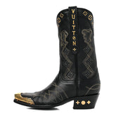 Calfskin LV Texan Mens Rider Boots 7.5 Black Gold