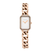 18K Beige Gold Diamond Bezel Mother of Pearl 16mm Chain Premiere Quartz Watch