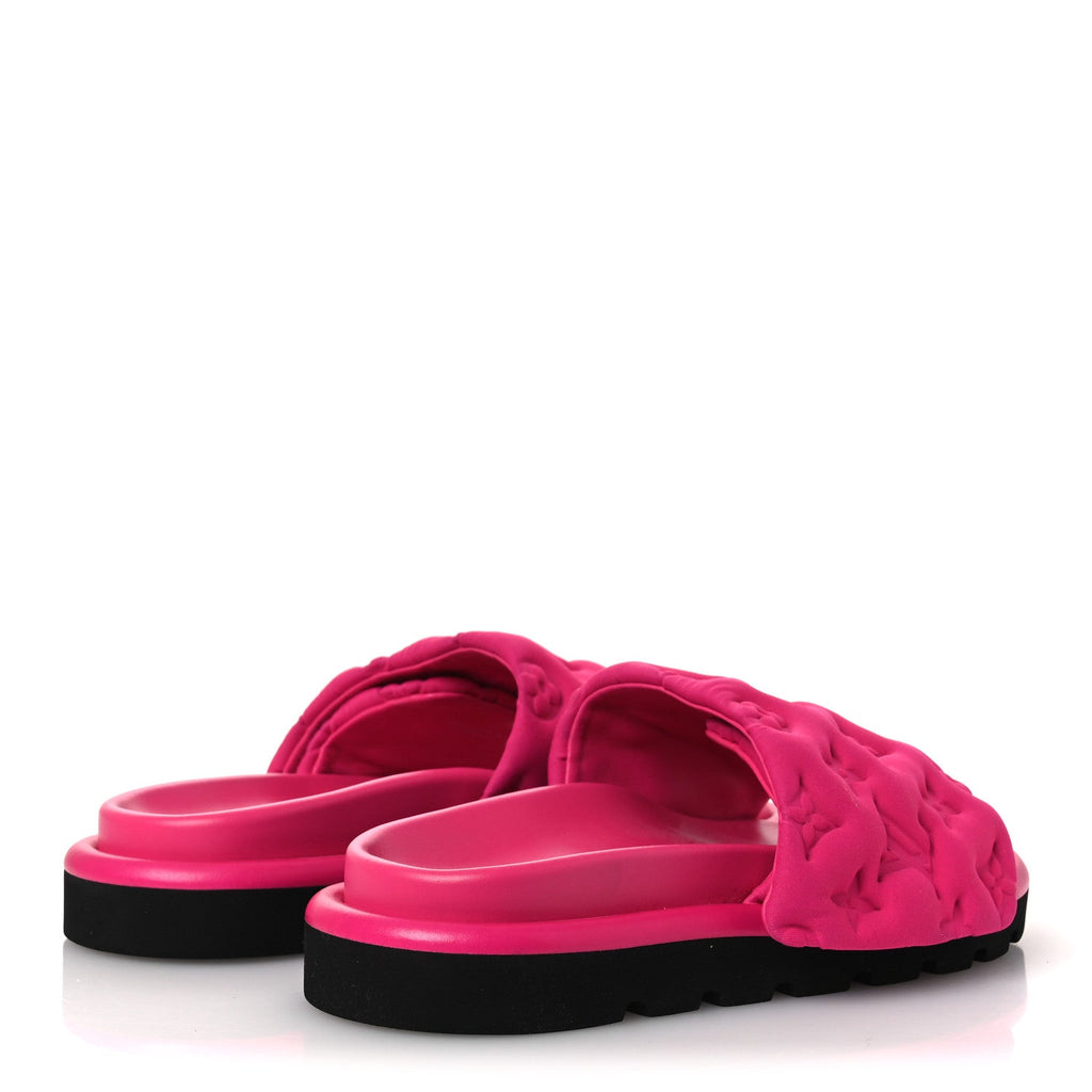 Technical Fabric Embossed Monogram Pool Pillow Comfort Mules 37 Fuchsia