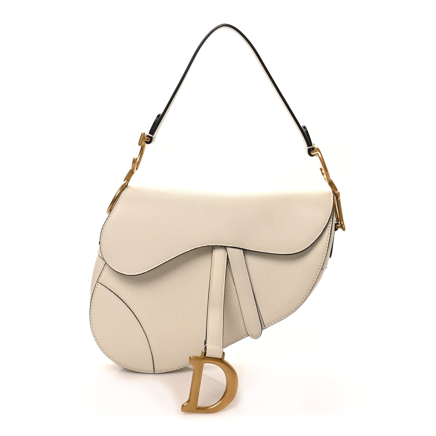Grained Calfskin Saddle Bag White