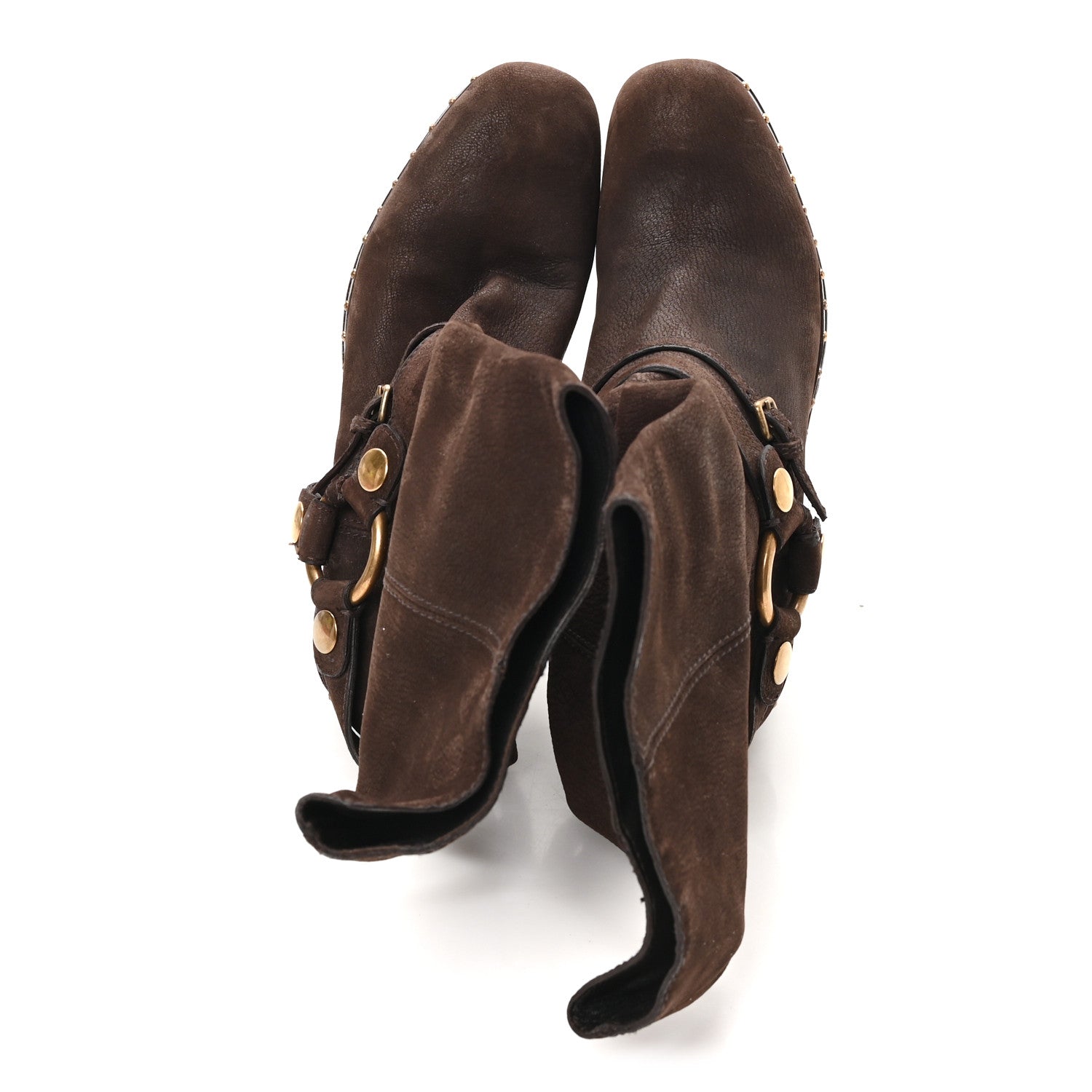 Suede Harness Mid Calf Boots 40 Brown