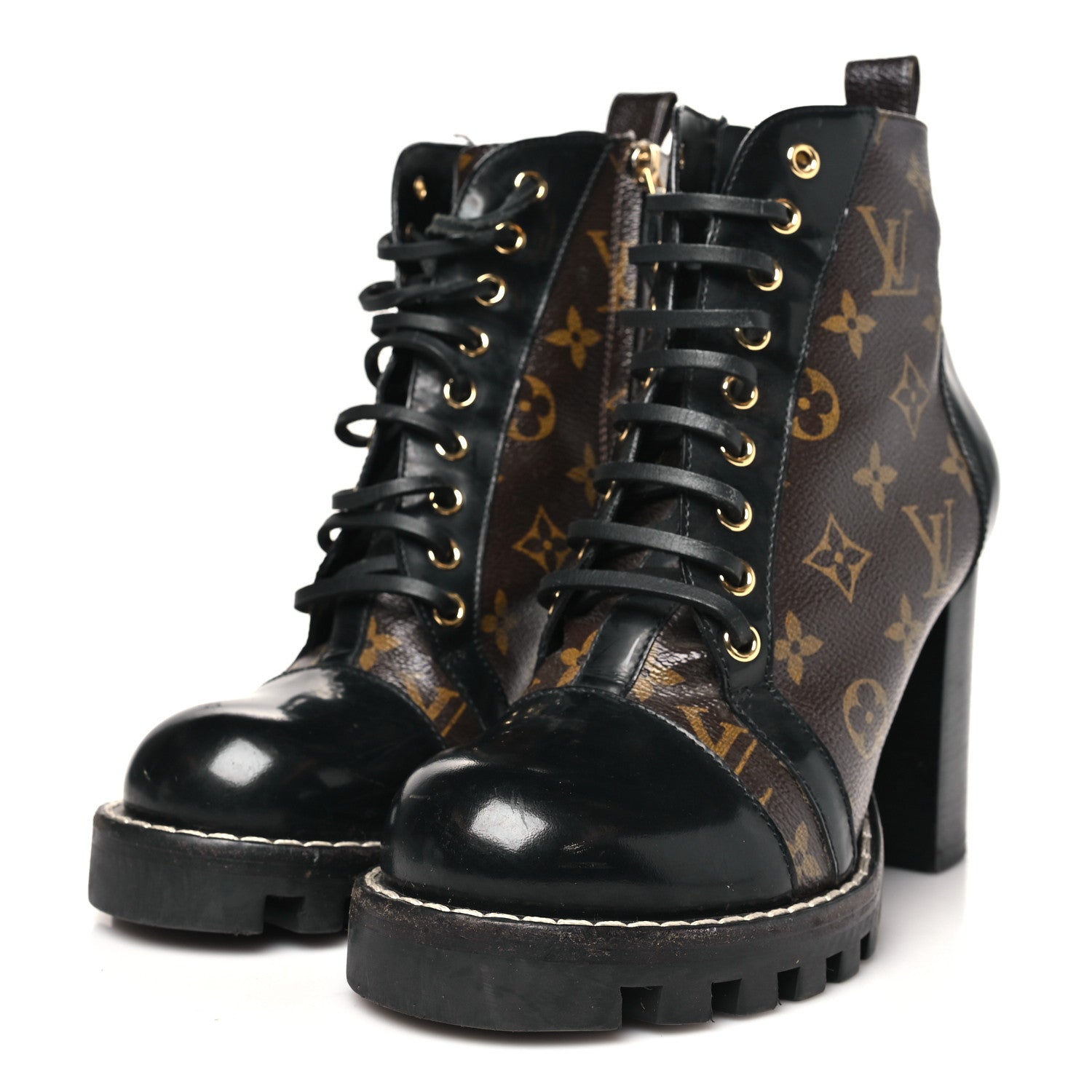 Patent Calfskin Monogram Star Trail Ankle Boots 38.5 Black