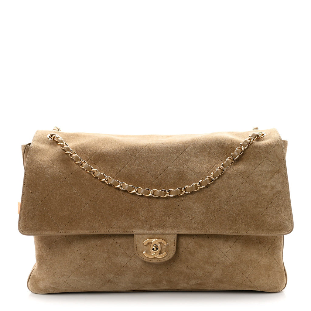 Suede Calfskin Souplissimo Maxi Flap Dark Beige