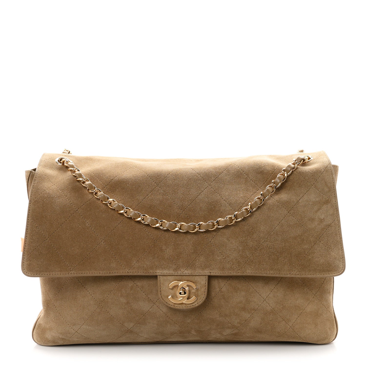 Suede Calfskin Souplissimo Maxi Flap Dark Beige