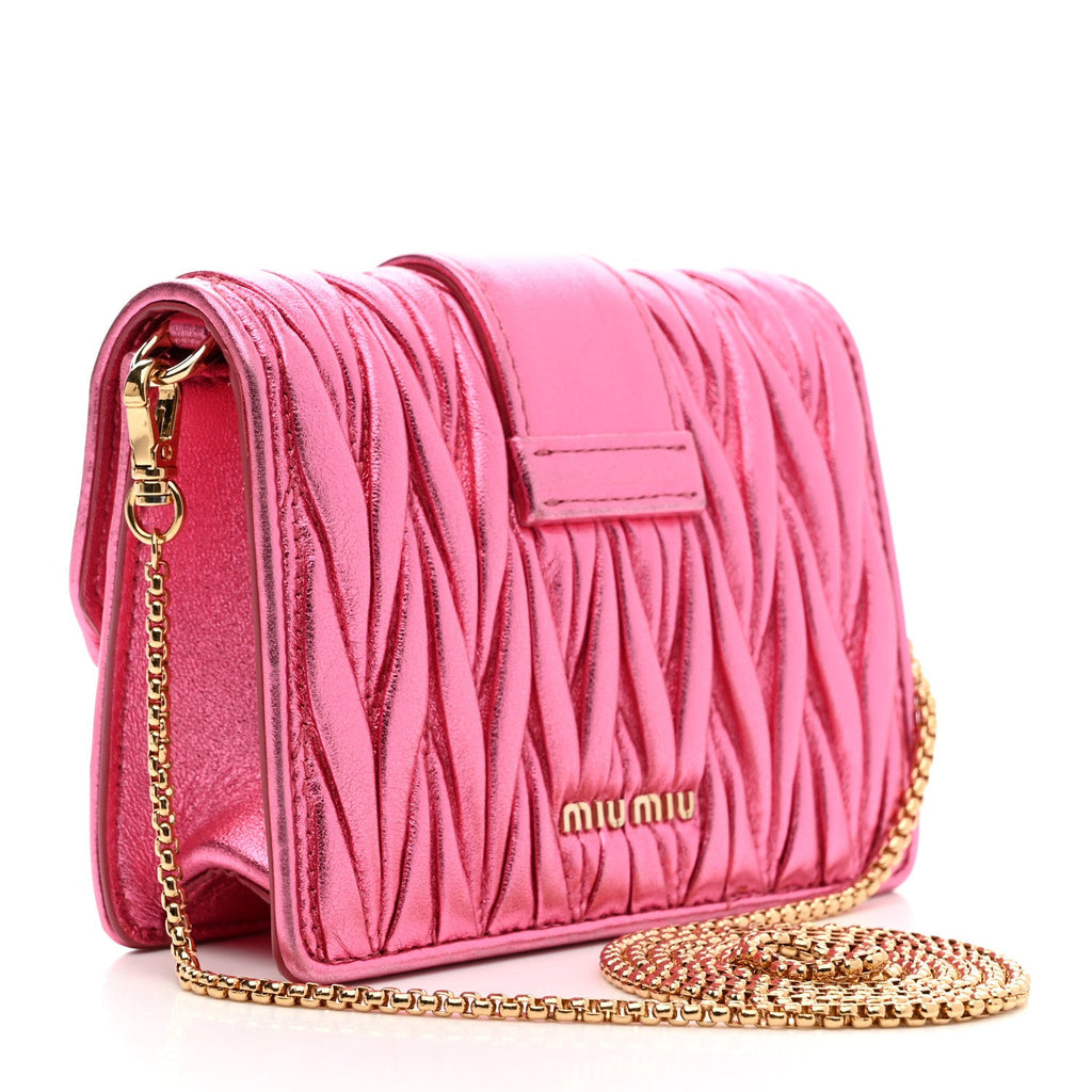Metallic Nappa Matelasse Crystal Embellished Lady Crossbody Pink