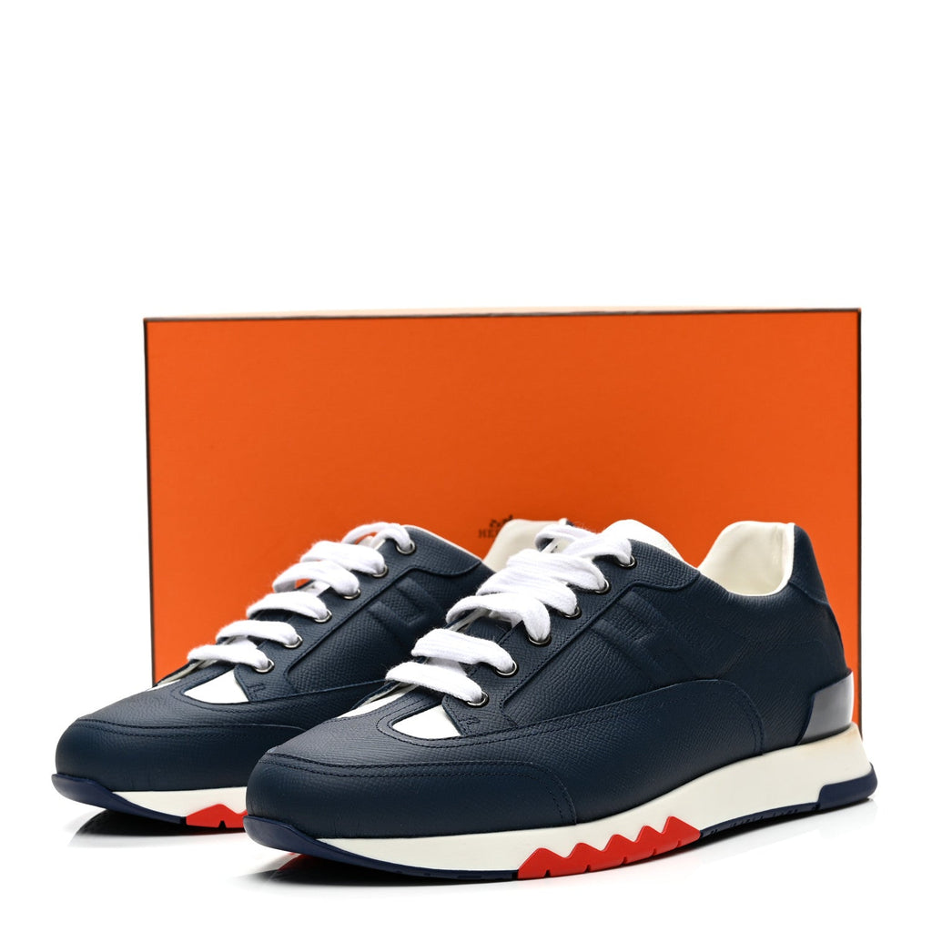Epsom Calfskin Mens Trail Sneakers 42 Indigo White
