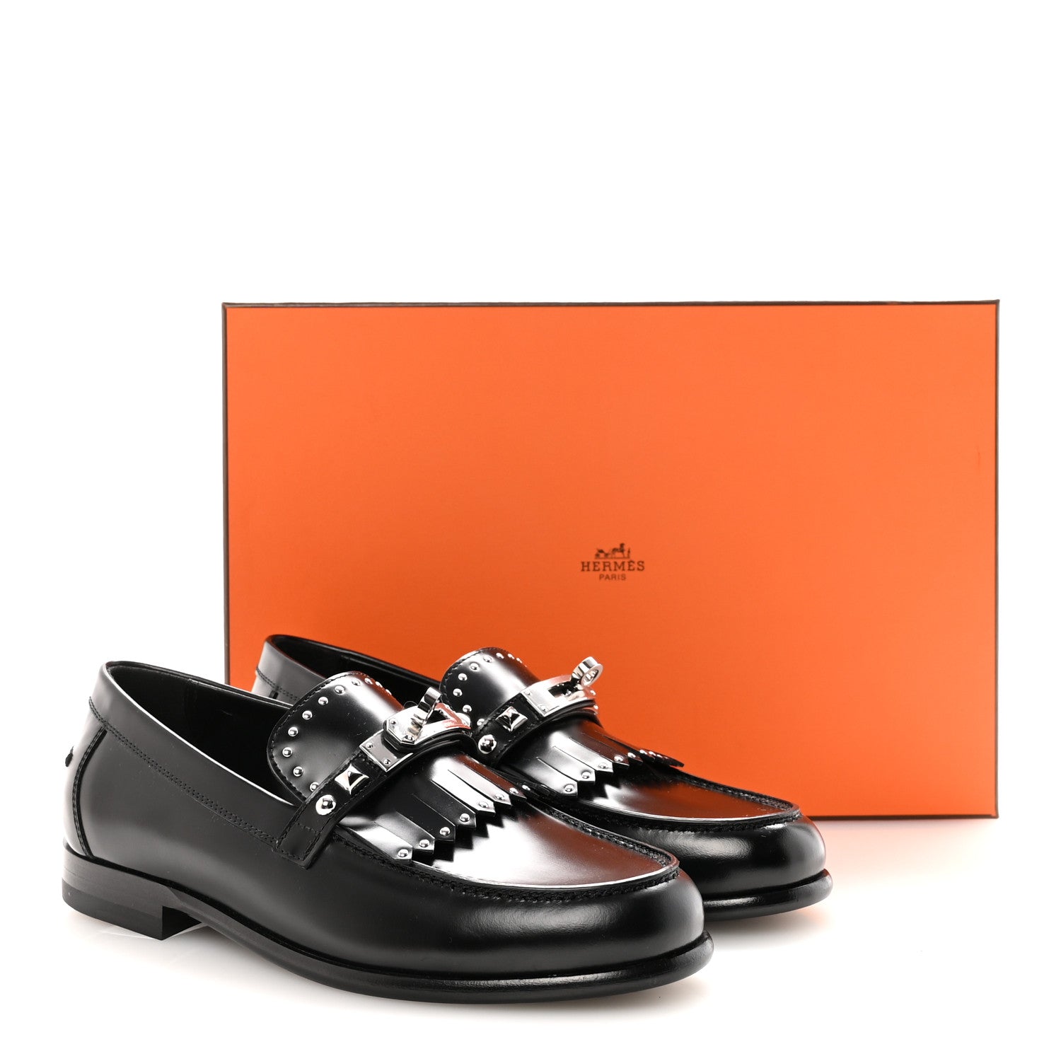 Glazed Calfskin Medor Studded Fringe Womens Destin Loafer 35 Black