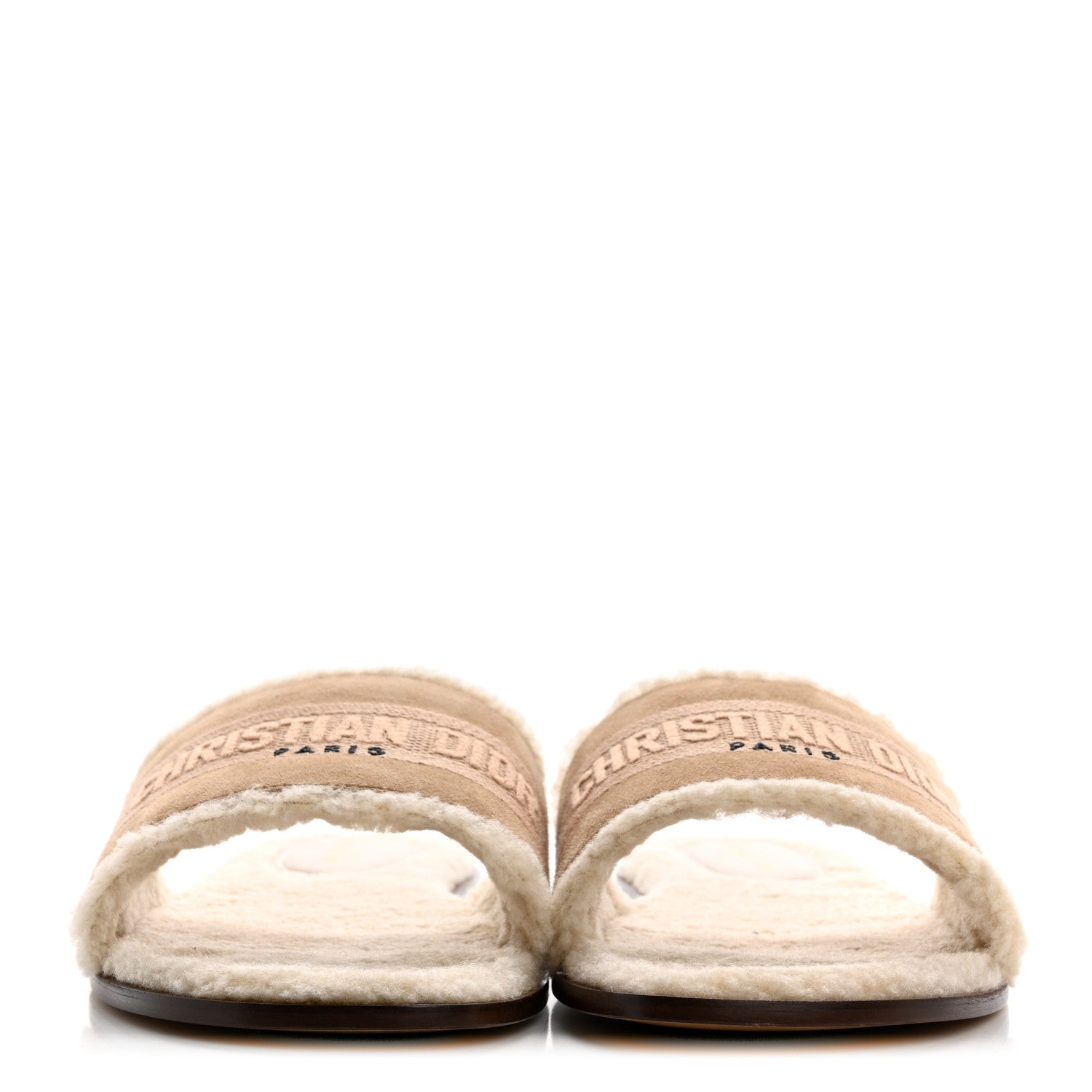 Suede Goatskin Shearling Embroidered Dway Slide Sandals 40.5 Cookie