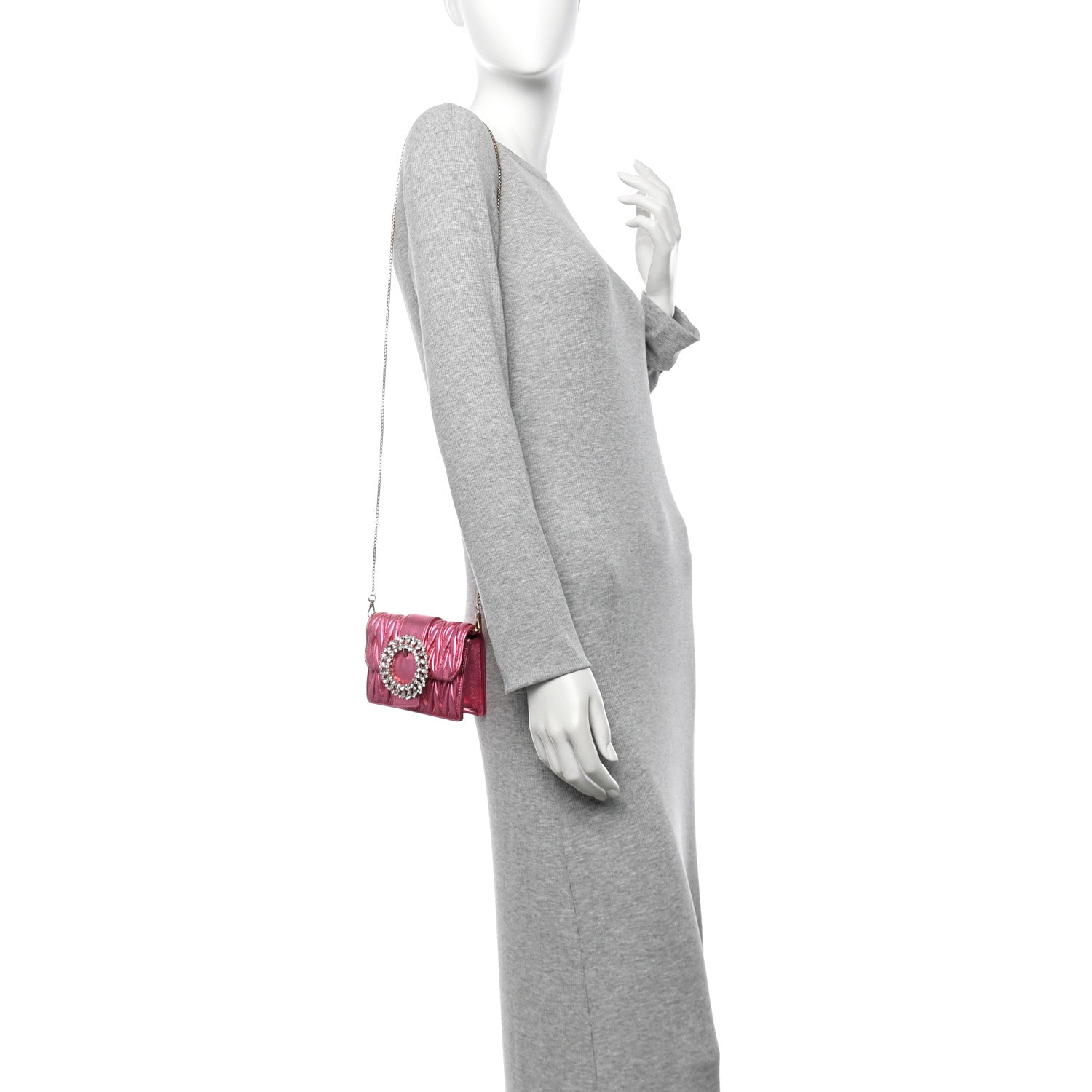 Metallic Nappa Matelasse Crystal Embellished Lady Crossbody Pink