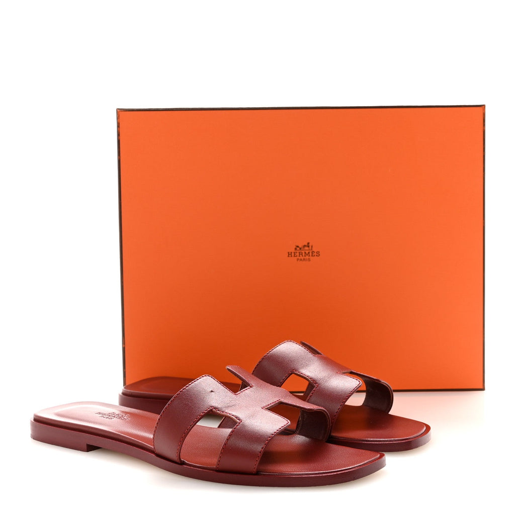 Box Calfskin Oran Sandals 38.5 Rouge Tomette