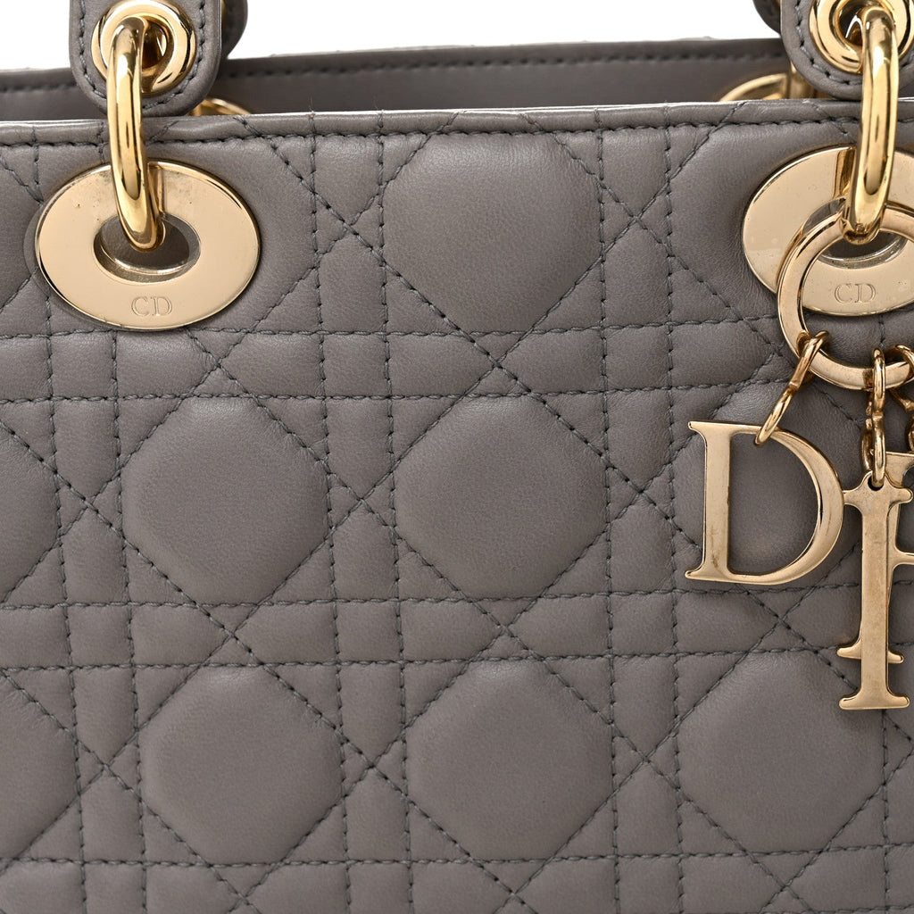 Lambskin Cannage Small Lucky Badges My Lady Dior Grey