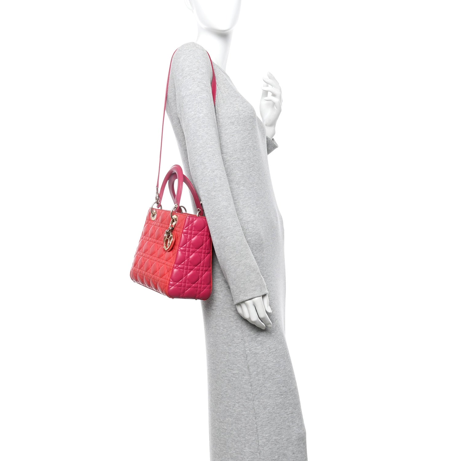 Lambskin Cannage Medium Bi-Color Lady Dior Orange Fuchsia