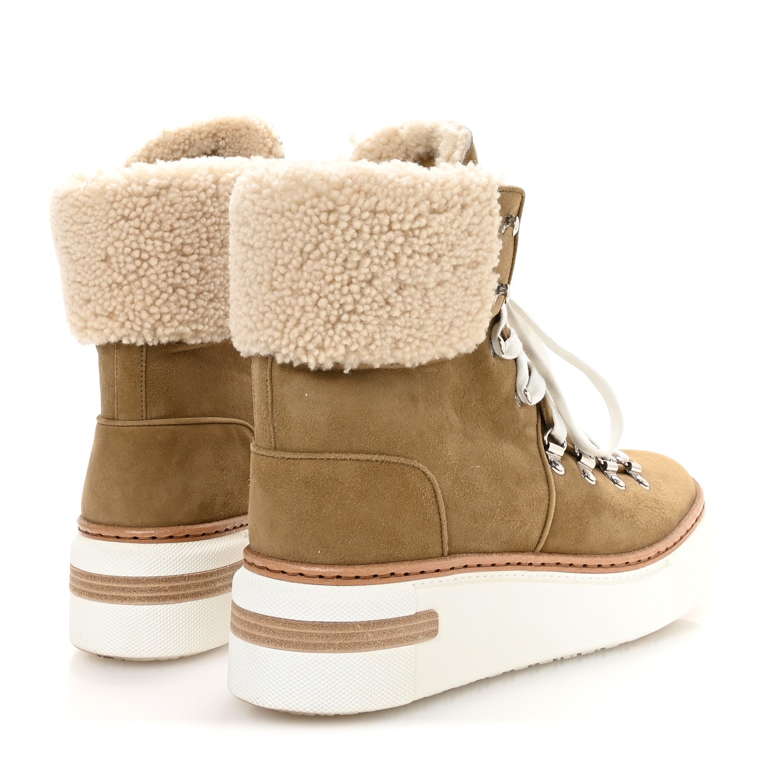 Chevre Velours Woolskin Womens Flocon Ankle Boots 39.5 Beige Gobi Ecru