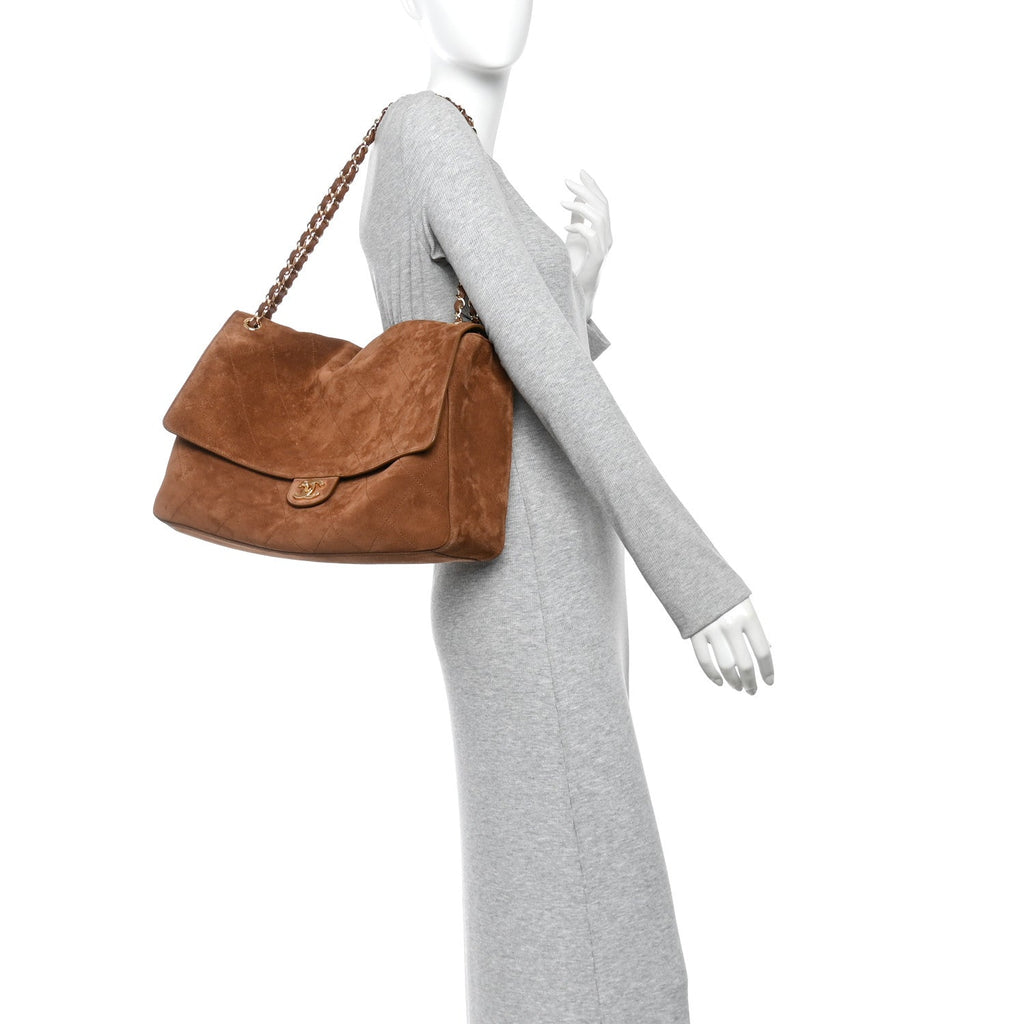 Suede Calfskin Souplissimo Maxi Flap Camel
