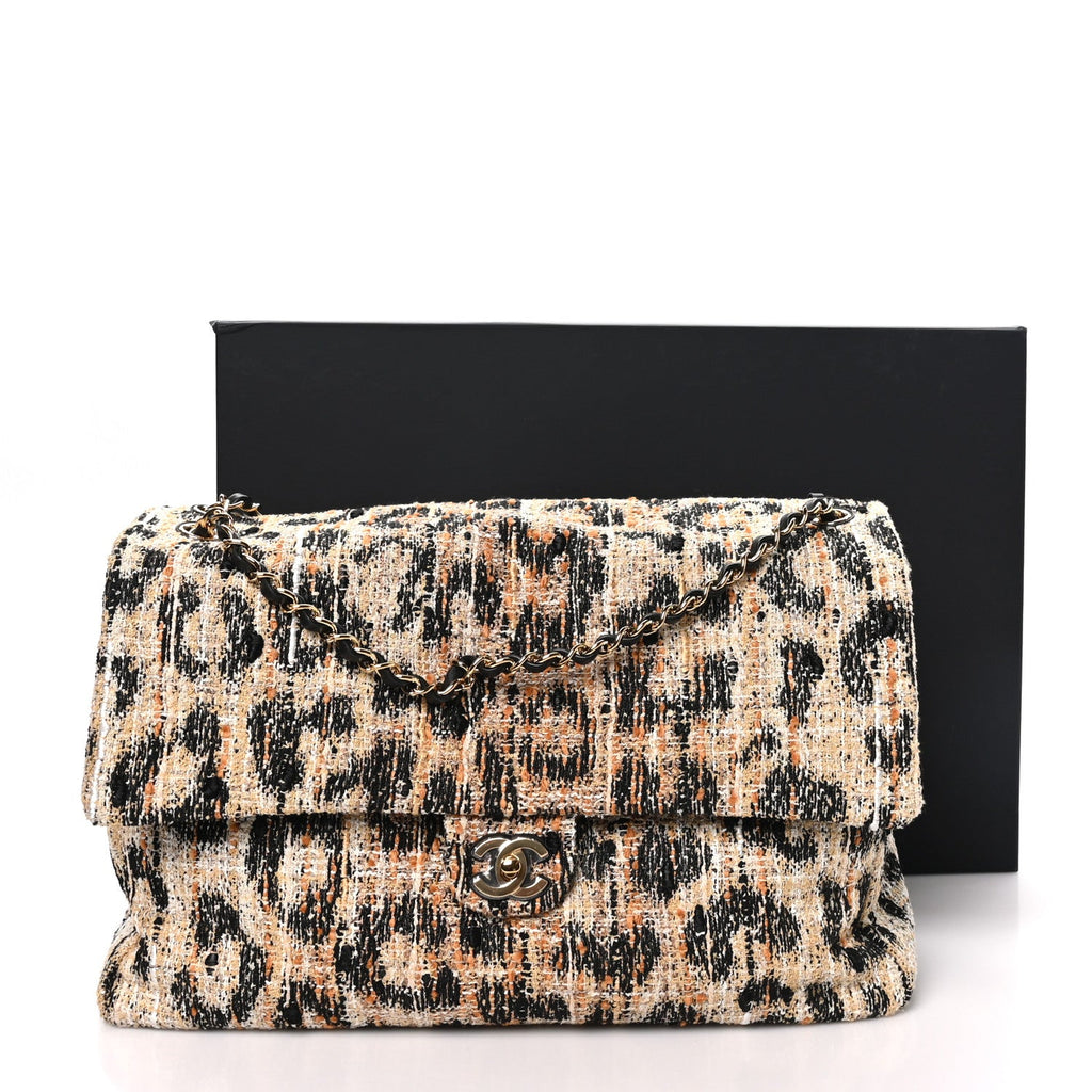 Tweed Mixed Fibers Leopard Print Souplissimo Maxi Flap Brown Black White