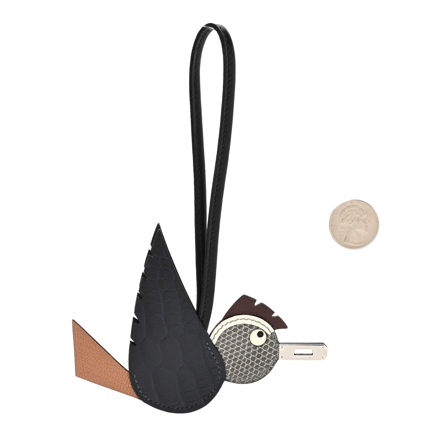 Epsom Swift Alligator Lizard Birdy Bag Charm Bleu Marine Chai Chocolate Black