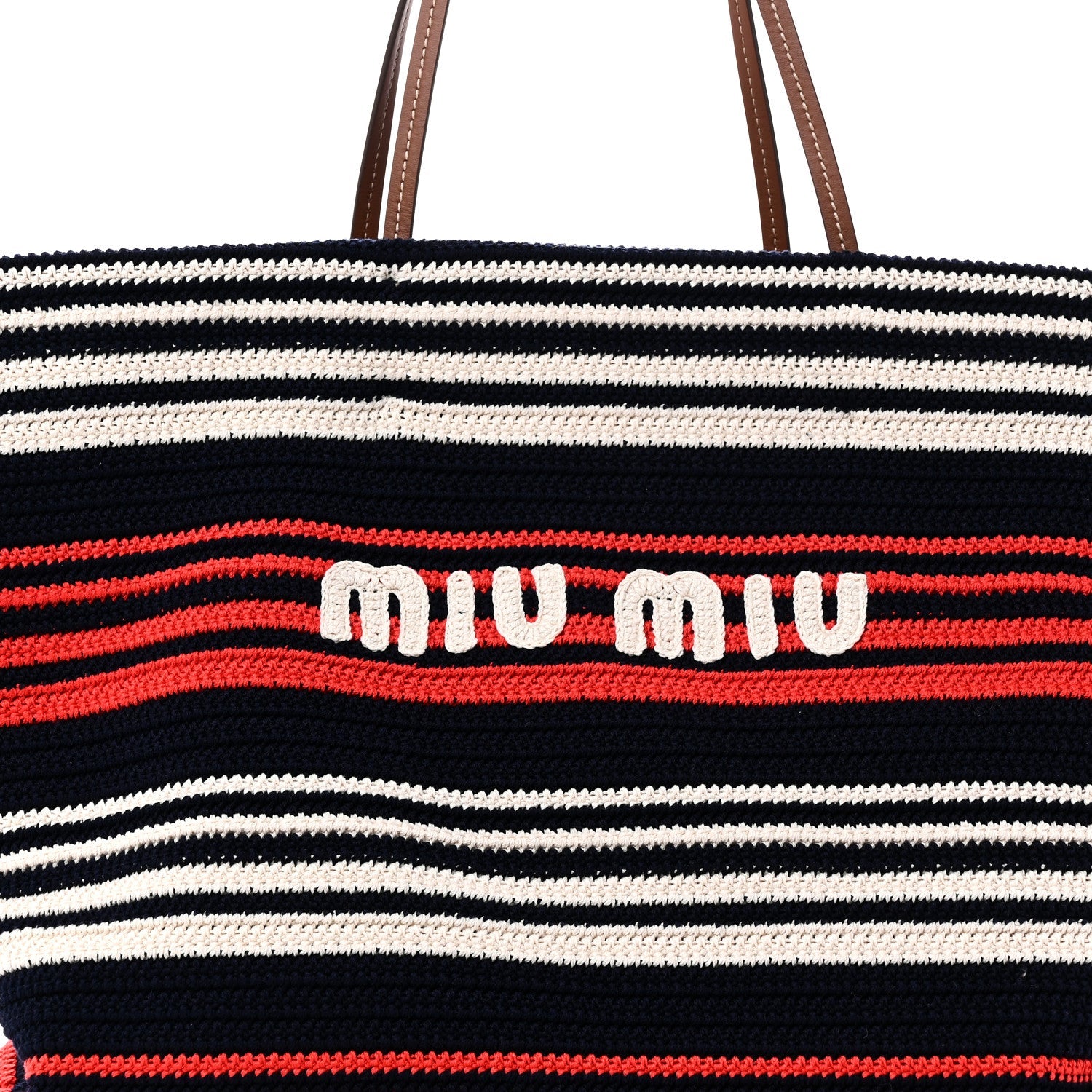 Fabric Crochet Striped Tote Bag Blue Red White