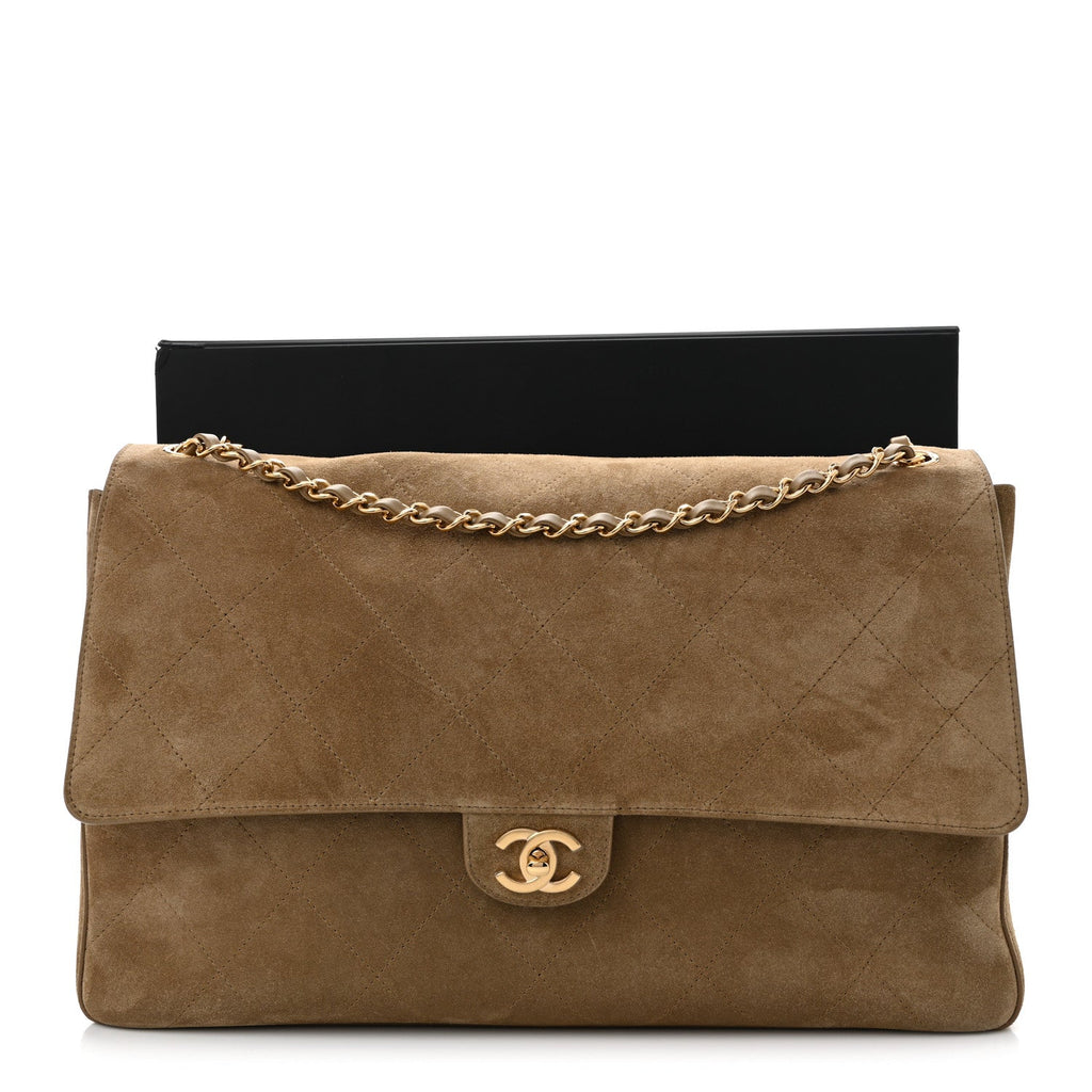 Suede Calfskin Souplissimo Maxi Flap Dark Beige
