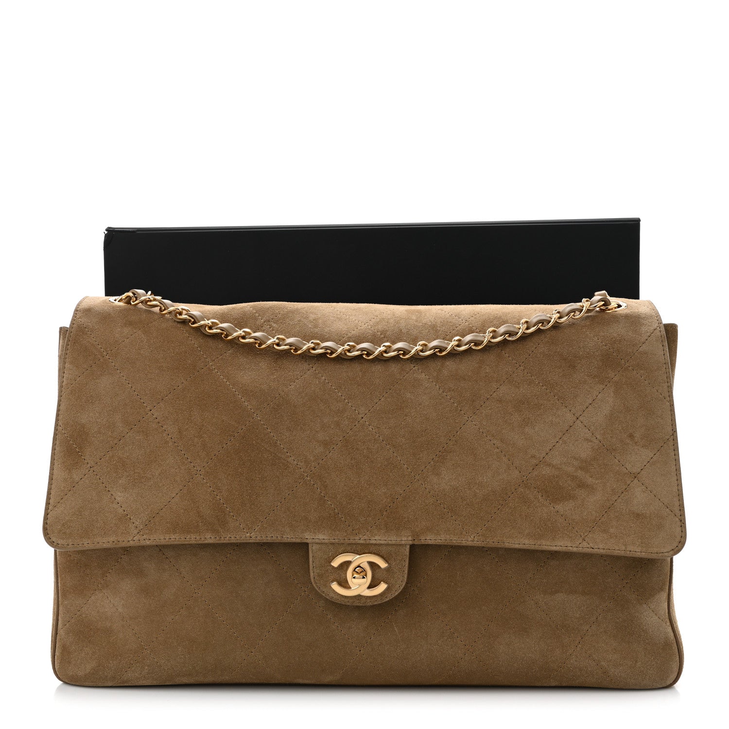Suede Calfskin Souplissimo Maxi Flap Dark Beige