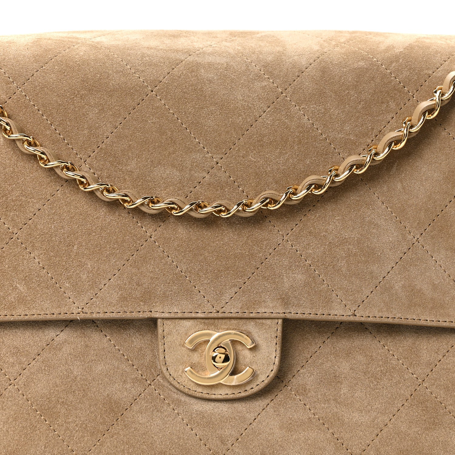 Suede Calfskin Souplissimo Maxi Flap Dark Beige